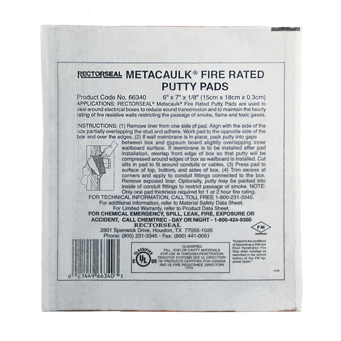  Rectorseal Metacaulk 6" X 7" Fire Rated Putty Pad