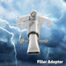 Metal filler adapter against a dramatic sky background with lightning.