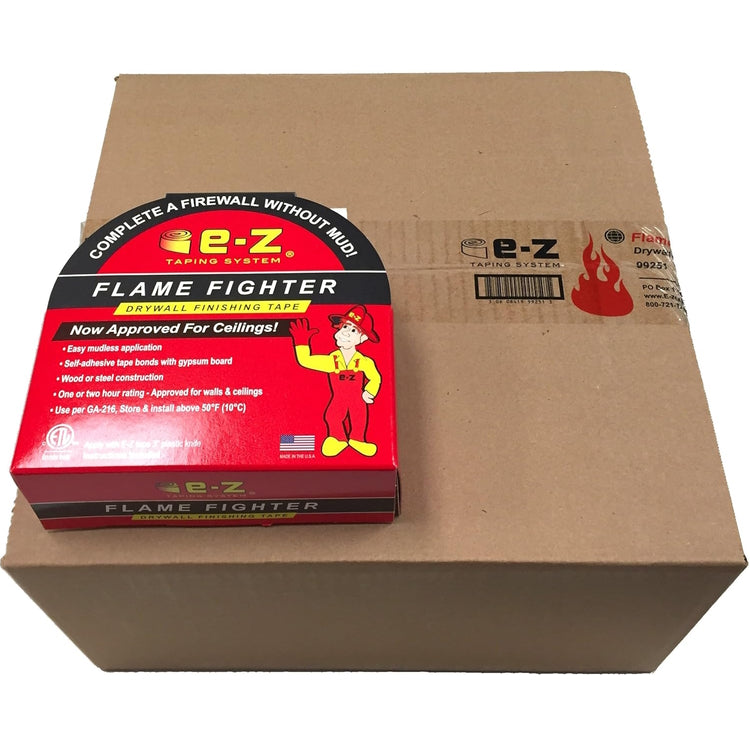 Case of 12 E‑Z Flame Fighter Fire Tape rolls – self‑adhesive, fire‑rated drywall finishing tape