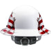 Back view hard hat with dual American flag decals and oversized ratchet suspension