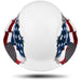 Top down view of American flag full brim hard hat showing fiber-reinforced shell
