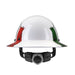 rear view DAX hard hat with Mexican flag and ratchet suspension