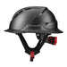 Radix full brim vented safety helmet in carbon fiber with chin strap and rear dial