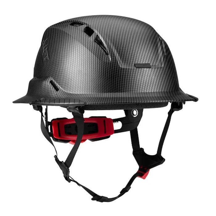Lift Safety Radix full brim vented helmet with twiceme in carbon fiber side view