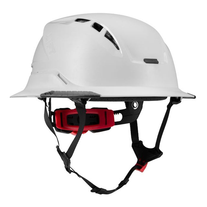 Lift Safety Radix white full brim vented helmet with twiceme and red LUX fit dial