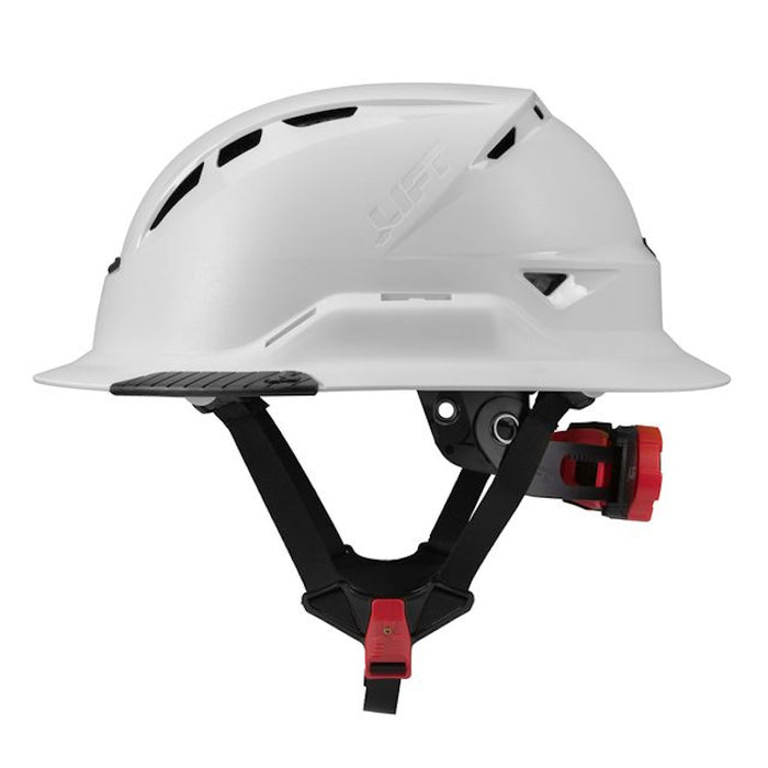 White Radix full brim vented helmet with 12 ventilation channels and LUX retention