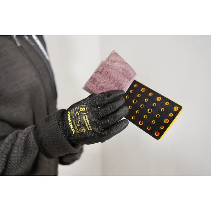 Attaching sandpaper sheet to Mirka DecoSander rectangular pad — prepping manual pole sander