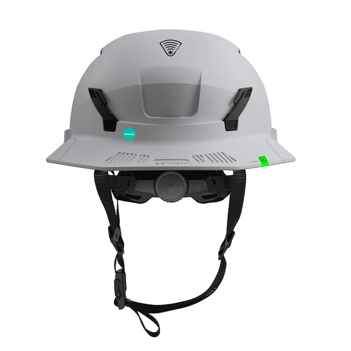 Back view of Grey Studson SHK-1 full brim non-vented safety helmet with rear dial