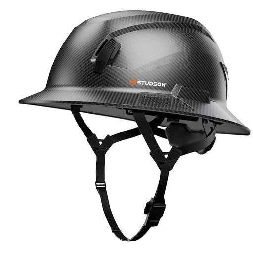 Black Carbon Studson SHK-1 full brim non-vented Class E safety helmet with chinstrap