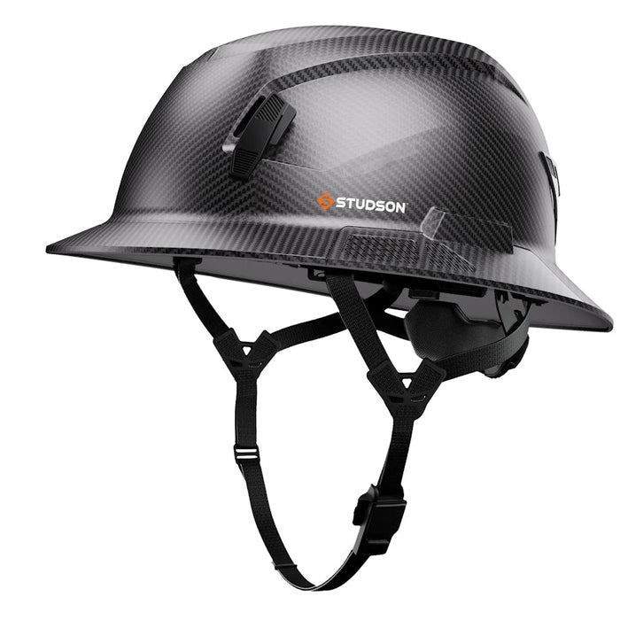 Black Carbon Studson SHK-1 full brim non-vented Class E safety helmet with chinstrap