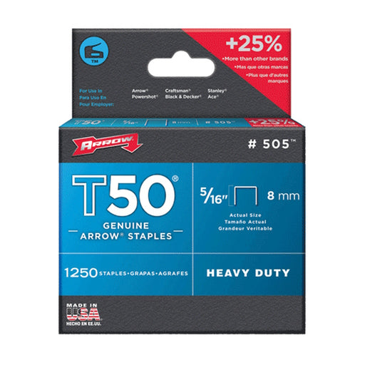 Arrow 5/16" T50 Heavy Duty Galvanized Steel Staples (1250 Pack)
