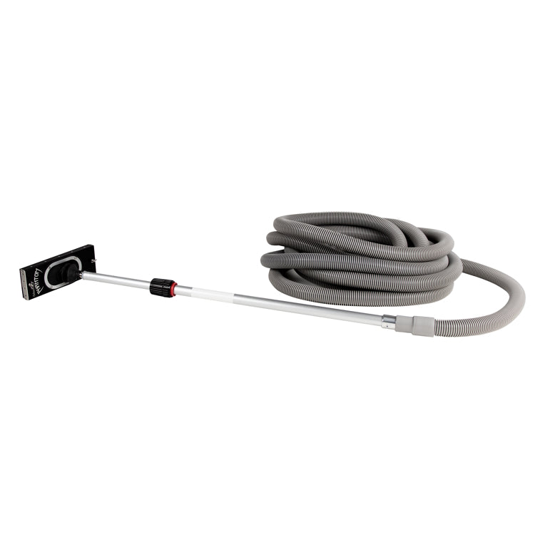 Angled view of Phantom pole sander in upright position highlighting telescoping handle and vacuum setup