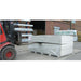 Drywall wedge used with forklift to separate sheetrock stacks for fast unloading and safer drywall handling