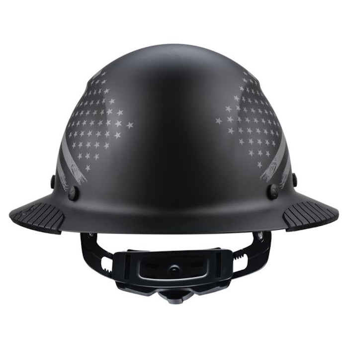 patriotic matte black hard hat with optional multi-color thin line decals from Lift Safety