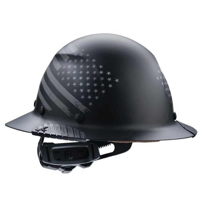 black Lift Safety DAX Patriot hard hat with visible brim and ratcheting suspension system