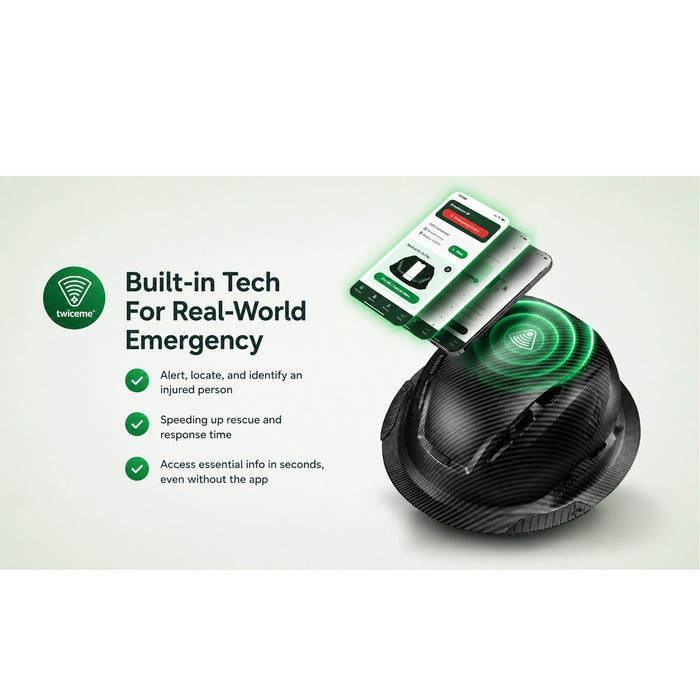 twiceme smart safety technology graphic for Lift Safety Radix carbon fiber helmet