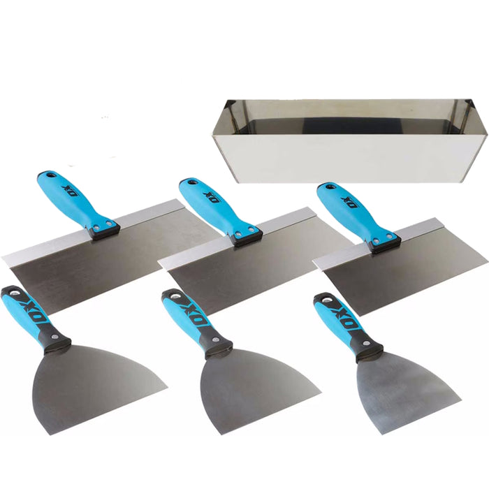 Ox Tools 6 Knife Stainless Steel Set Plus 12" Ox Pro Stainless Steel Pan