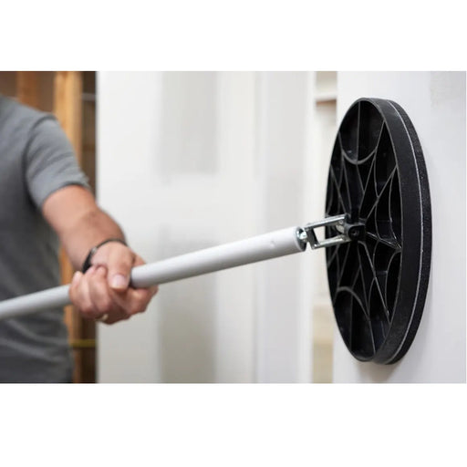 Trim-Tex Black Widow Web Spinner 9 inch radial drywall pole sander sanding wall at angle