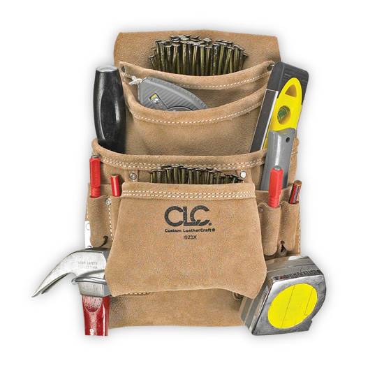 10 Pocket Carpenter's Nail & Tool Bag Custom LeatherCraft I923X - Timothy's Toolbox