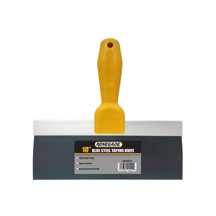 Renegade 10 inch blue steel drywall taping knife for joint compound finishing