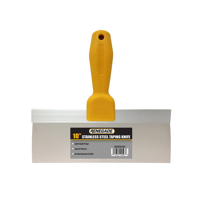 Renegade 10 inch stainless steel drywall mud knife for joint compound finishing work