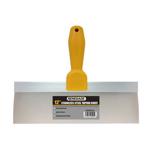 Renegade 12 inch stainless steel drywall taping knife with lightweight aluminum backing