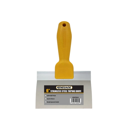 Renegade 6 inch stainless steel drywall taping knife with ergonomic textured handle