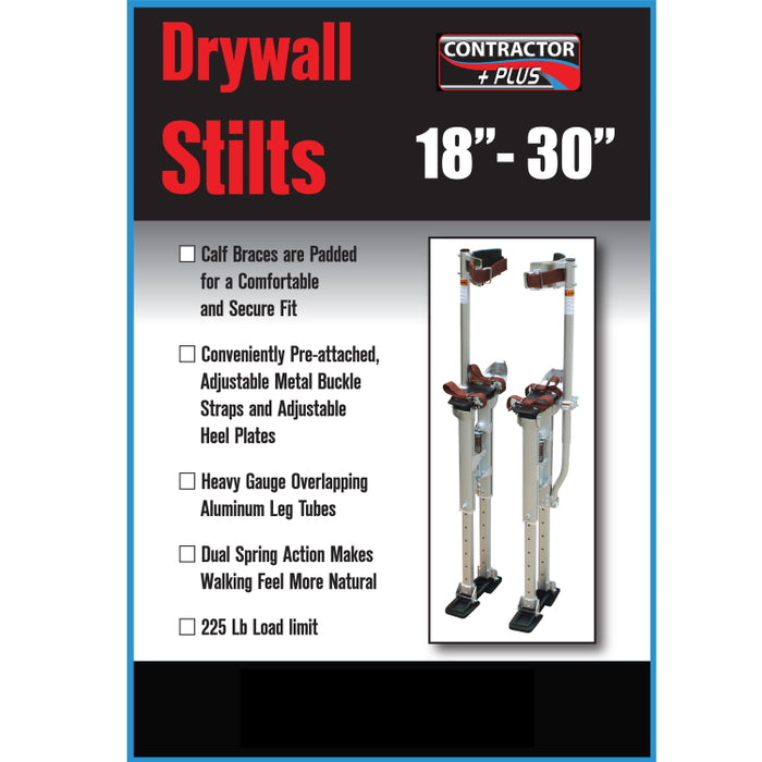 Contractor Plus Professional Dual Spring Aluminum Drywall Stilts 18-30''