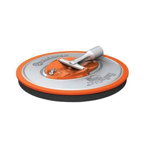 Top angle view of Full Circle Radius360 drywall sanding tool showing 9-inch round head