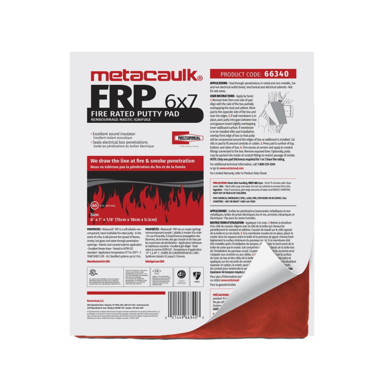  Rectorseal Metacaulk 6" X 7" Fire Rated Putty Pad