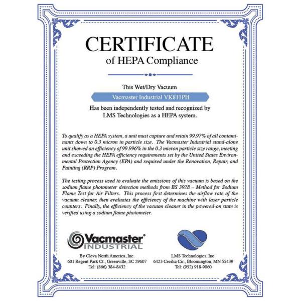 Vacmaster 8 Gallon HEPA Filtration Certified Vacuum - Timothy's Toolbox